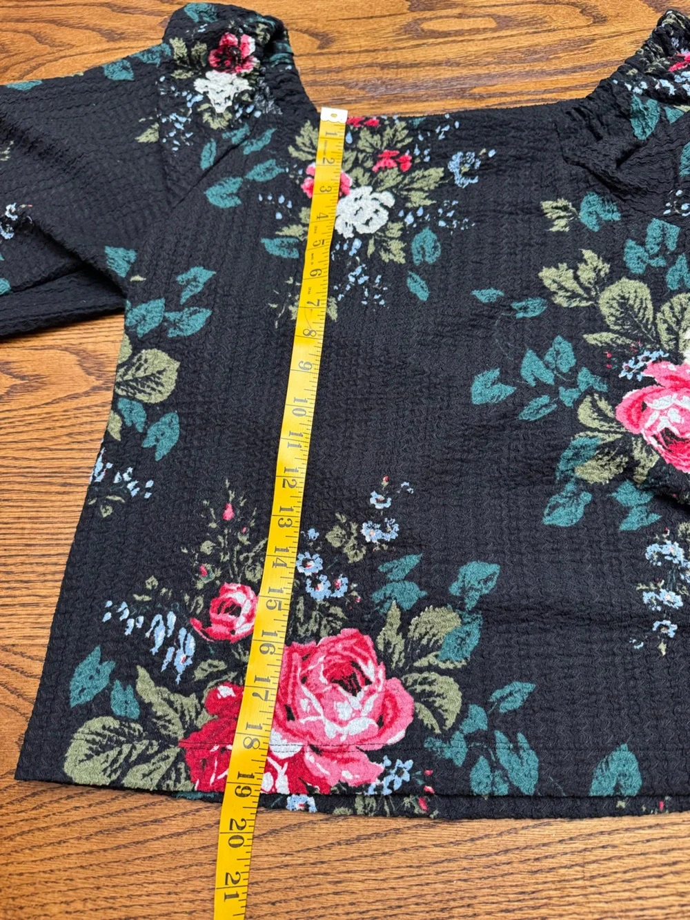 LOFT Black Floral Square Neck Puff Long Sleeve Smocked Cuffs Blouse Top⁠